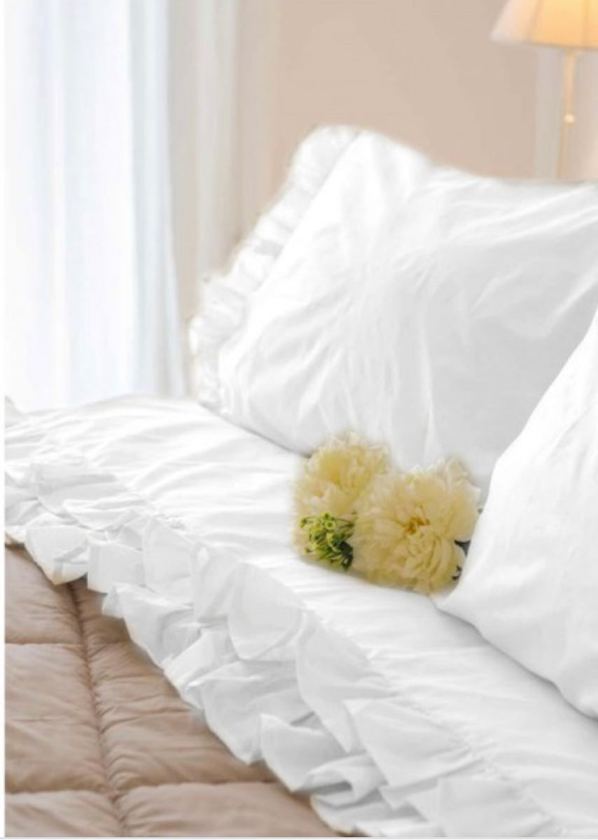 Completo letto beige matrimoniale Shabby Chic moderno: copriletto estivo,  lenzuolo e scalda piedi – Piliero