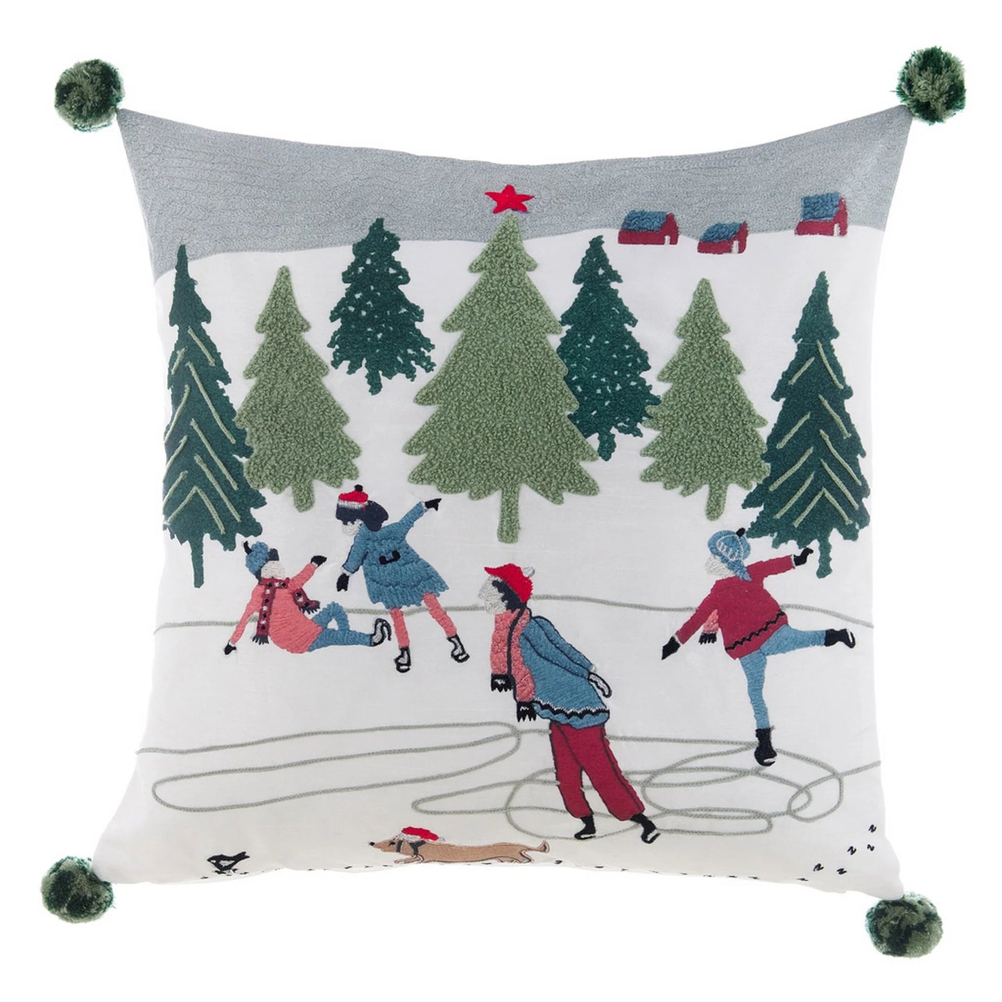 Cuscino arredo ricamato con pon pon 45x45 cm. Blanc Mariclo'