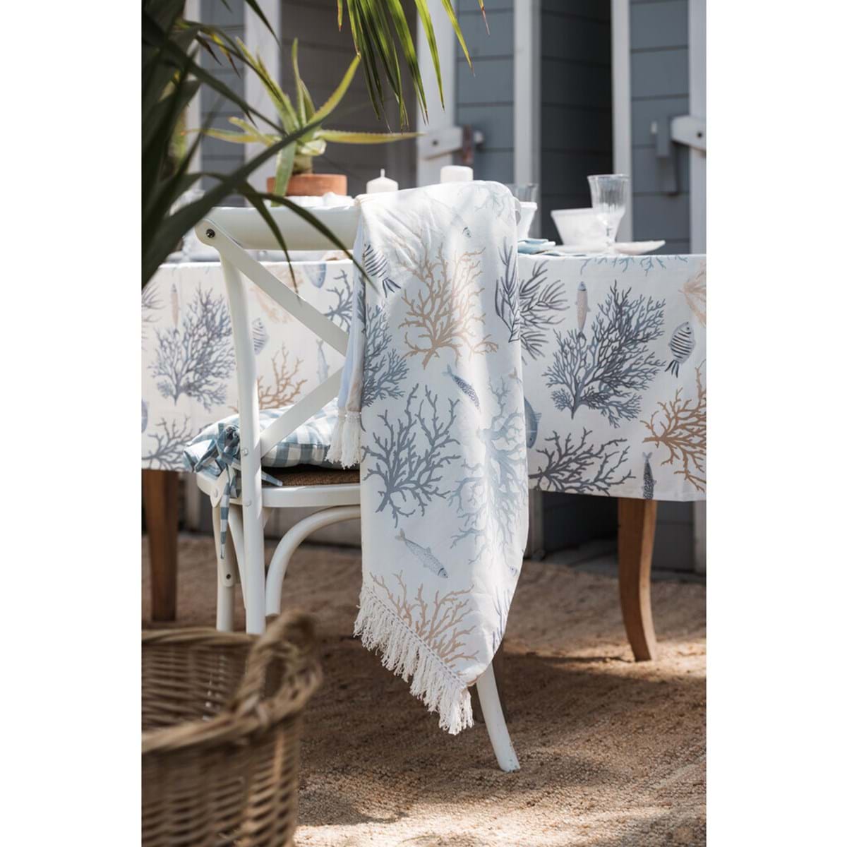 Copritutto con frange in cotone Blanc Mariclo' 165x260cm.