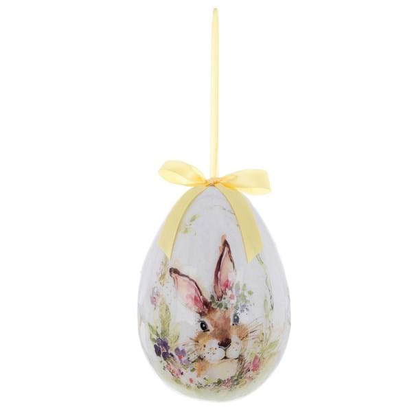 Decorazione da appendere uovo di Pasqua serie Aminta altezza cm.14 coniglio giallo