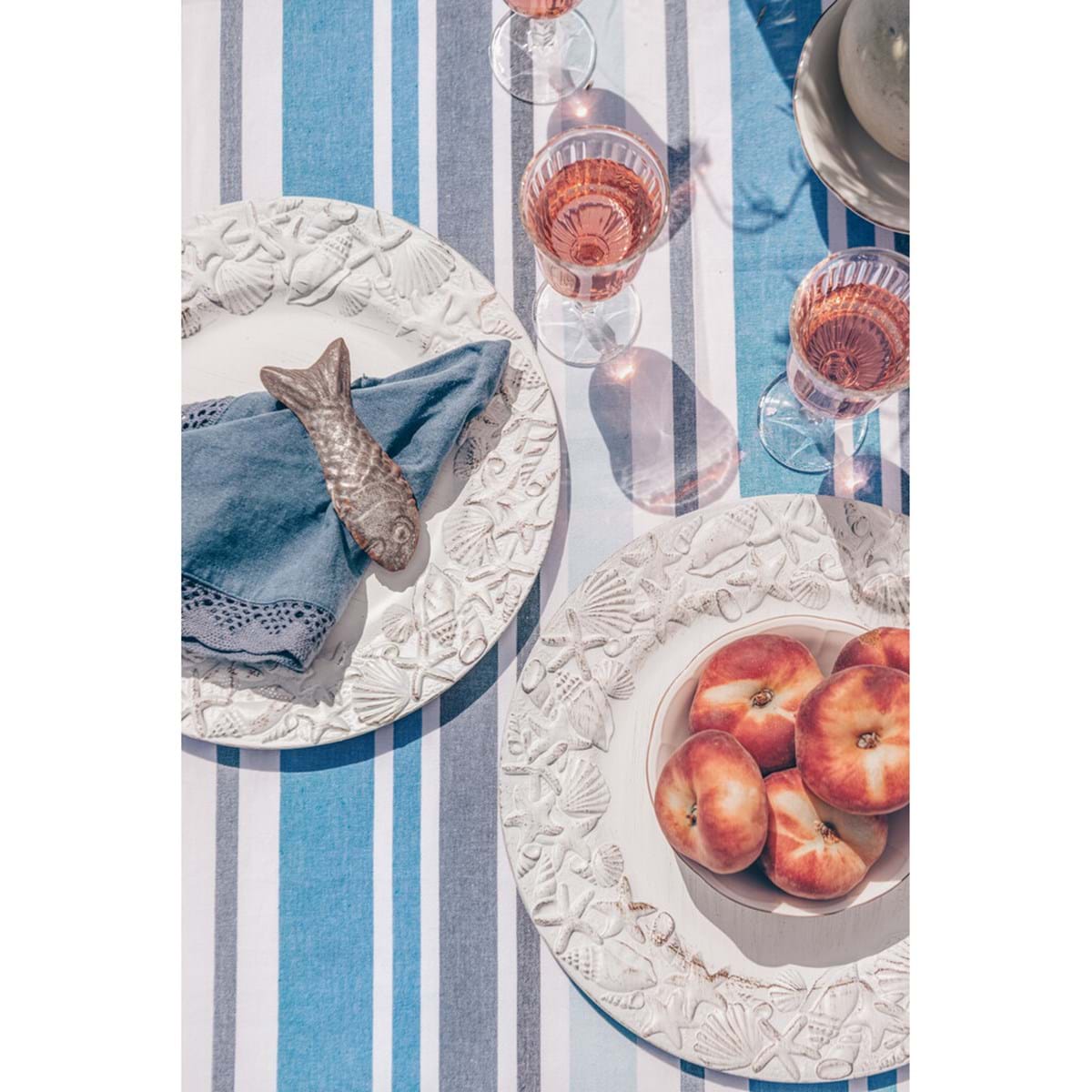 Tovaglia 140x270 cm variante righe bianco e blu, Blanc Mariclò