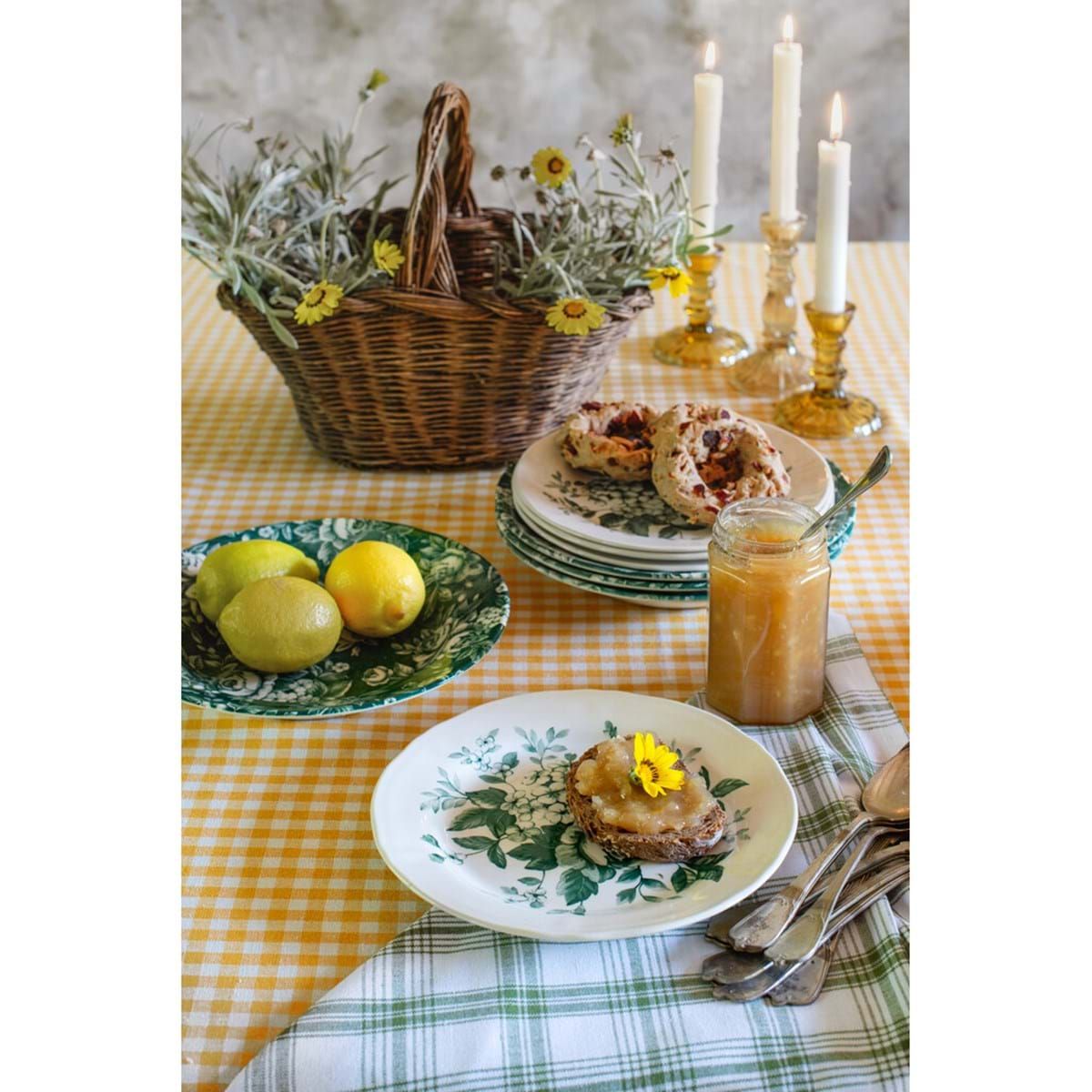 Blanc Mariclo tovaglia serie Osteria Chic variante madras verde cm.140x180