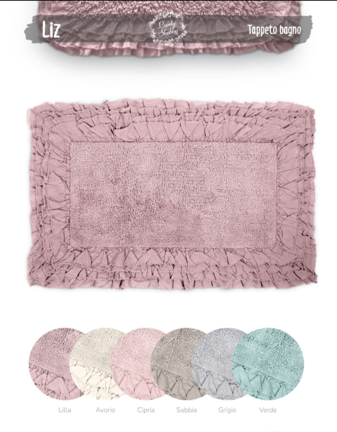 Tappeto shabby con frill 1350gsm spugna puro cotone 50x80cm.
