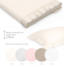 Carica l'immagine nel visualizzatore di Gallery, Completo lenzuola in cotone matrimoniale con rouche