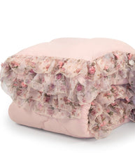 Carica l'immagine nel visualizzatore di Gallery, Trapunta matrimoniale invernale con volant rosa cipria 260x260cm