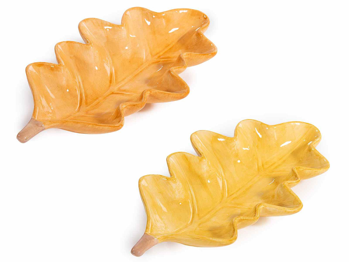 Piattino decorativo foglia di quercia autunnale in ceramica