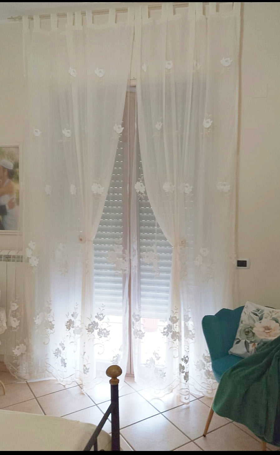 Coppia 2 tendoni 140x290cm. in tulle ricamato