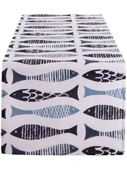 Blanc Mariclò Runner in misto cotone "Pesci tra le righe" 45x140 cm