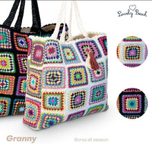 Carica l'immagine nel visualizzatore di Gallery, Borsa Granny Uncinetto mare e citta' lavorata a mano in cotone e juta