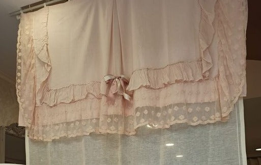 TENDA TENDONE IN PURO LINO COLORE AVORIO CON MANTOVANA IN PIZZO ROSA