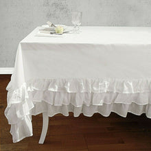 Carica l'immagine nel visualizzatore di Gallery, TOVAGLIA O COPRITAVOLO CON BALZE COLORE BIANCO PURO COTONE 150X220cm.