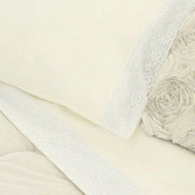 Carica l'immagine nel visualizzatore di Gallery, COMPLETO LENZUOLA MATRIMONIALE PURO COTONE CON FASCIA PIZZO 4 COLORI