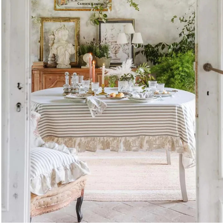 Blanc Mariclò Tovaglia rettangolare misto cotone beige con gala 160x290 cm