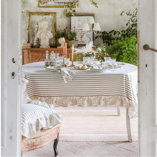 Blanc Mariclò Tovaglia rettangolare misto cotone beige con gala 160x290 cm