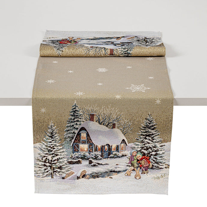 Runner natalizio WINTER WONDERLAND, Gobelin Jacquard, Lurex Gold