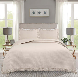 Trapuntino matrimoniale Blanc Mariclo' serie Tutu con volant pizzo sangallo colore beige