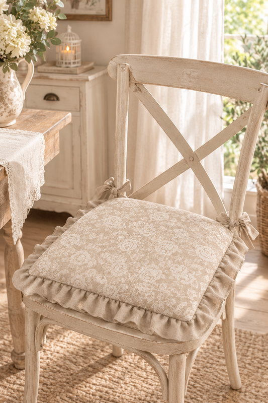Gruppo 4 cuscini sedia cotone con interno40×40cm + volant