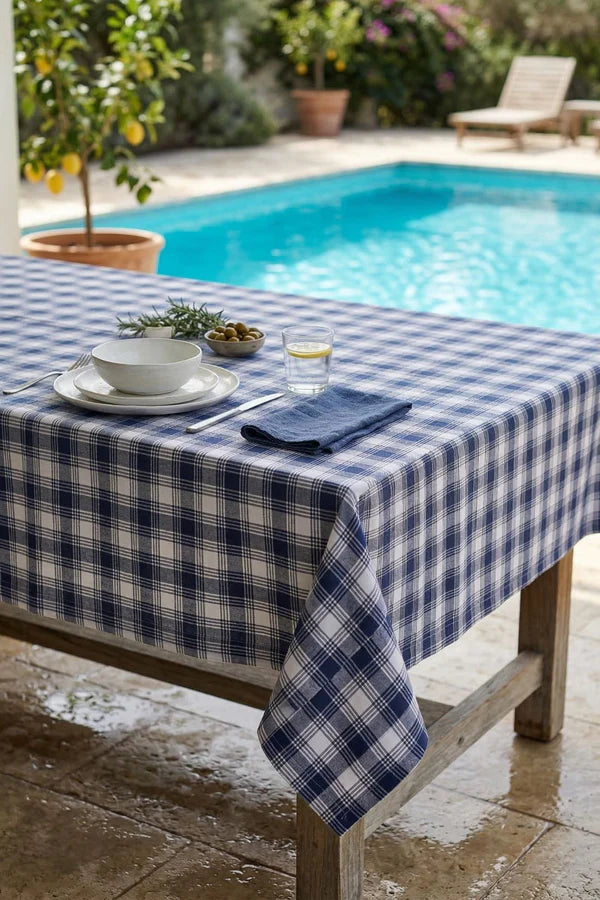 Tovaglia 140x270 cm variante quadretti bianco e blu, Blanc Mariclò