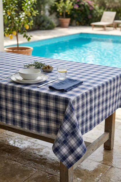 Tovaglia 140x270 cm variante quadretti bianco e blu, Blanc Mariclò
