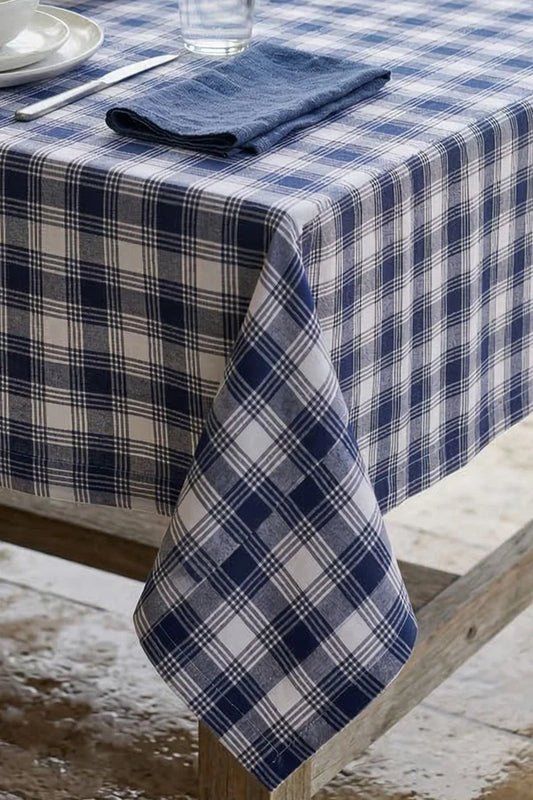 Tovaglia 140x270 cm variante quadretti bianco e blu, Blanc Mariclò