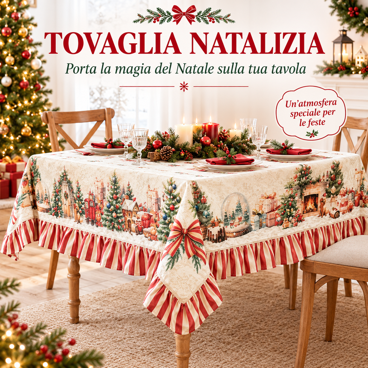 Tovaglia natalizia cotone 160x200cm Lovely shabby