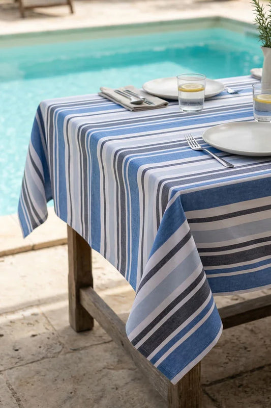 Tovaglia 140x270 cm variante righe bianco e blu, Blanc Mariclò