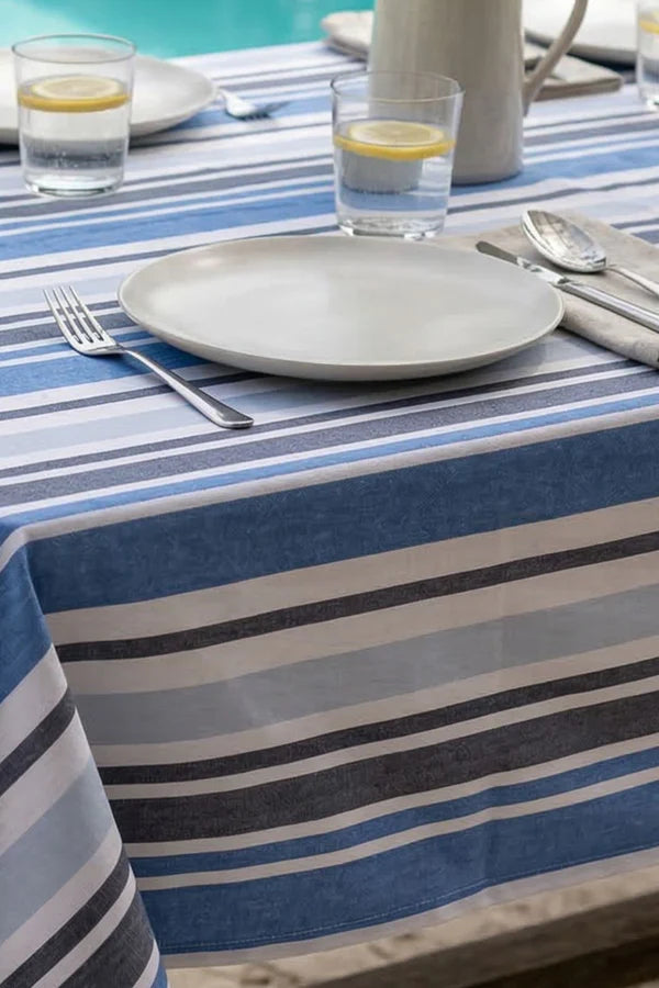Tovaglia 140x270 cm variante righe bianco e blu, Blanc Mariclò