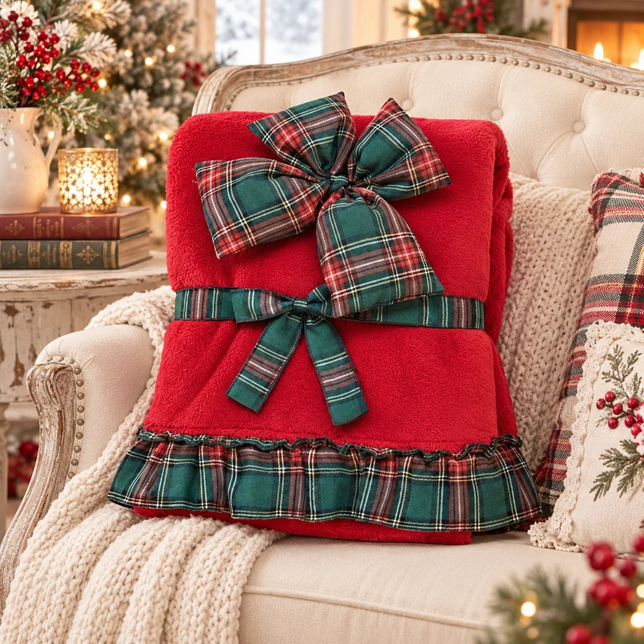 Plaid coperta con fiocco e volant Blanc Mariclo'