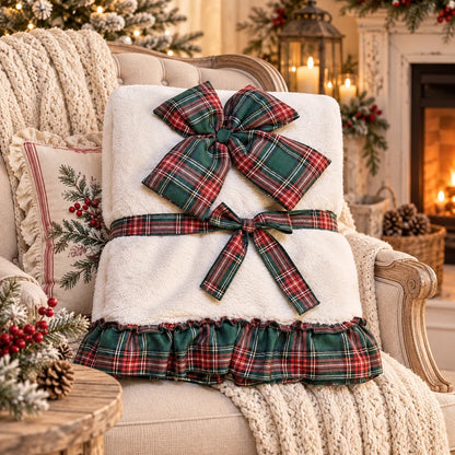 Plaid coperta con fiocco e volant Blanc Mariclo'