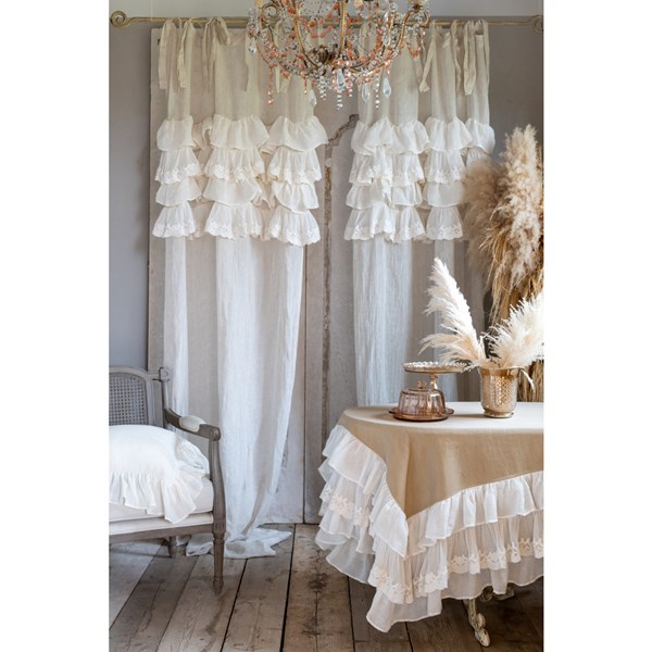 Tenda misto lino con volant colore beige 140x290cm. Blanc Mariclo'