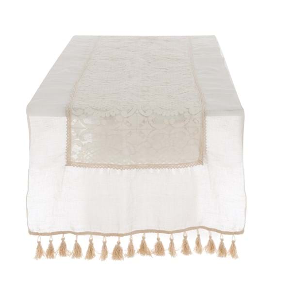 Runner Centrotavola in Misto Lino e Pizzo con Frange Blanc Mariclo' Collezione Dentelle