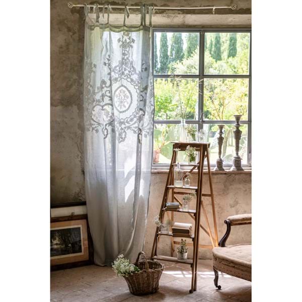 Tenda tendone Blanc Mariclo' con medaglione centrale e ricami Dentelle 140×290cm.
