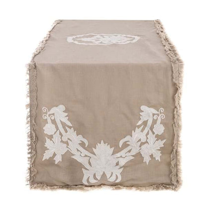Runner lino ricamato con applicazioni Blanc Mariclo Dentelle Collection 45×150 cm Beige