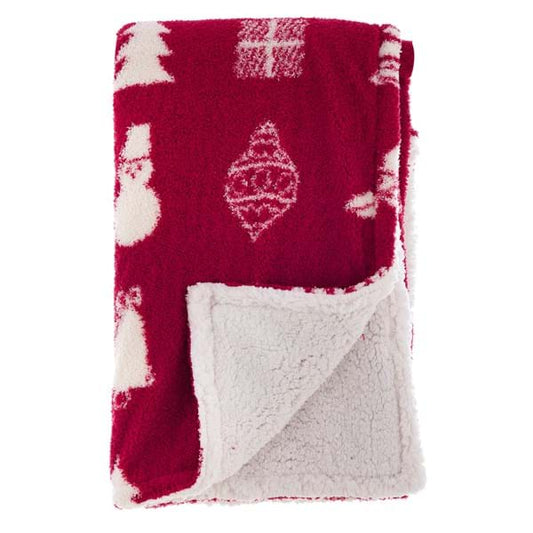 Coperta Plaid Sherpa Matrimoniale Serie Xmas Joy 200 x 240 - Colore Rosso