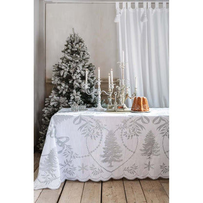 Tovaglia cotone bianco e argento Blanc Mariclo' 160x340cm