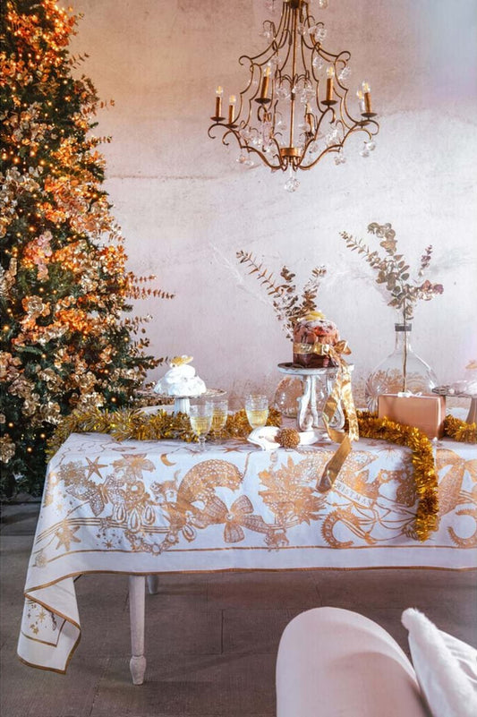 Tovaglia natalizia cotone Blanc Mariclo La Fable Doree 160×320 cm