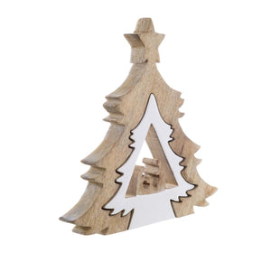 Decoro albero con nativita' Blanc Mariclo' legno smaltato bianco