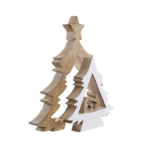 Decoro albero con nativita' Blanc Mariclo' legno smaltato bianco