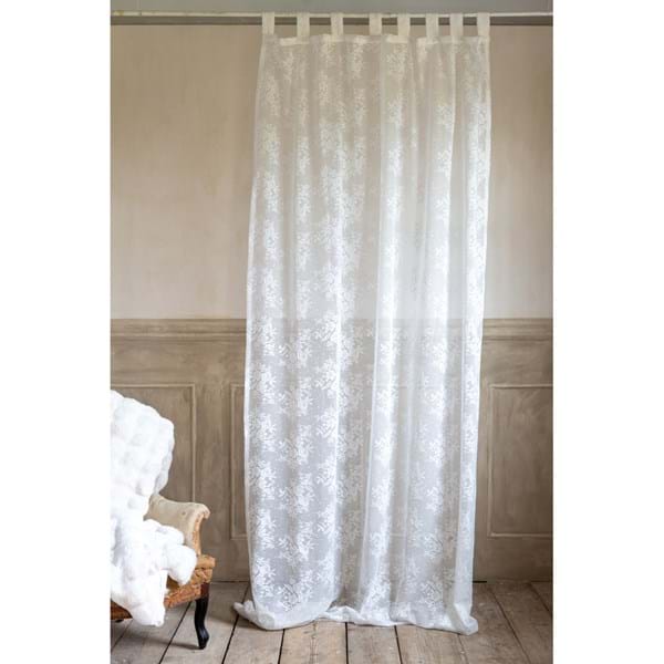 Coppia tenda shabby chic pizzo motivo floreale, serie Dentelle di Blanc Mariclo. Misura 150 x 290 cm.
