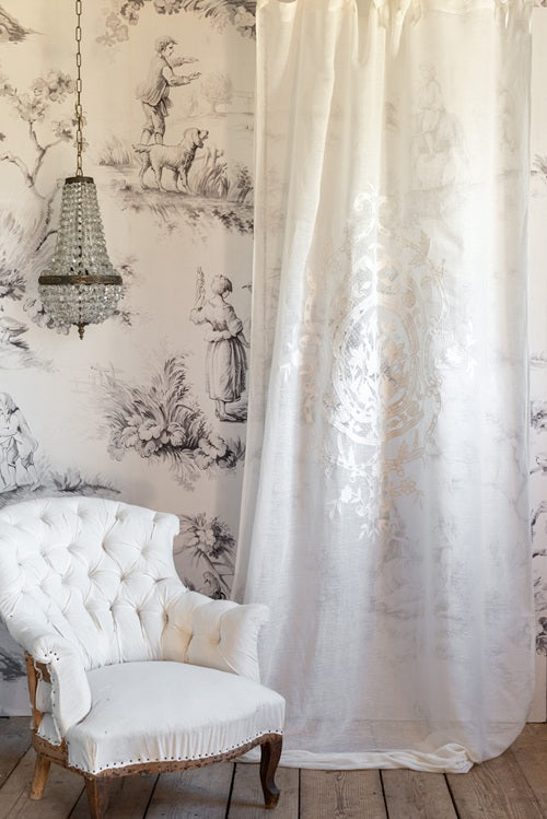 Blanc Mariclo tendone misto lino con rosone centrale ricamato serie Dentelle  cm. 140x290 h.