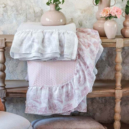 Blanc Mariclo trapuntina matrimoniale con balza Toile de Jouy colore rosa