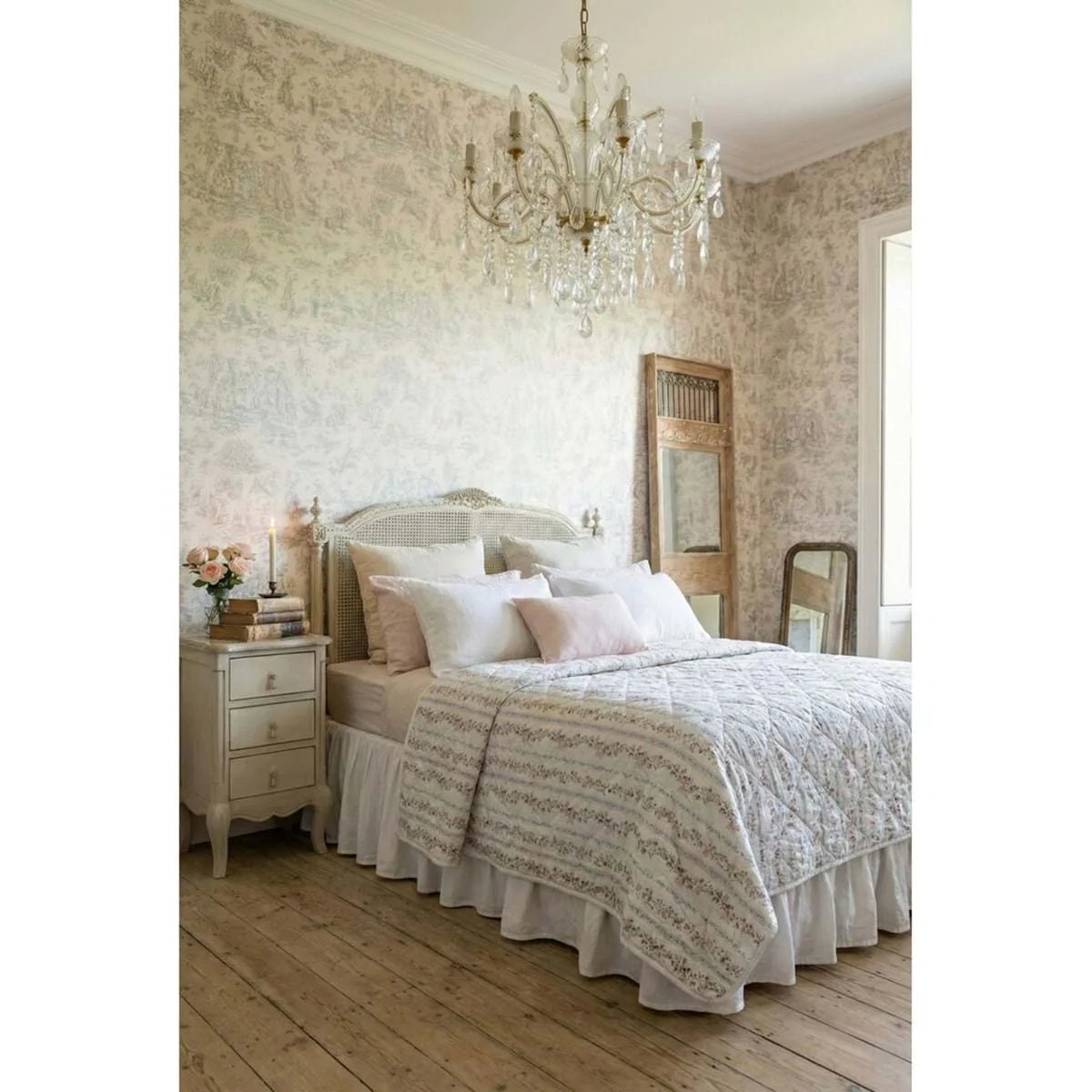 Trapunta fantasia matrimoniale 330GSM Blanc Mariclo'serie Hiver Fleuri