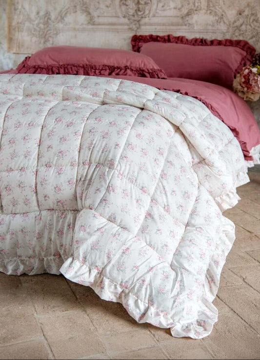 Trapunta matrimoniale Blanc Mariclò Sogni in Fiore con volant 250×250 cm