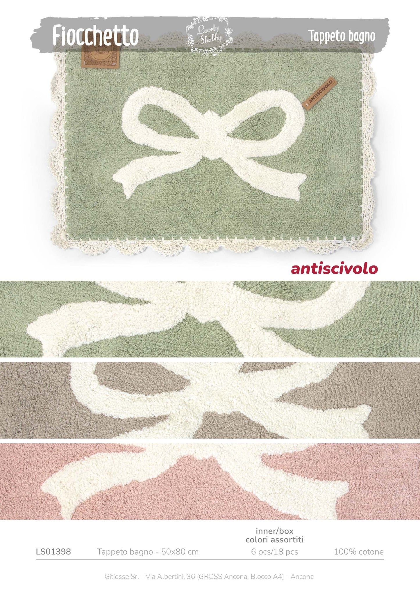 Tappeto bagno antiscivolo 50x80cm Fiocco