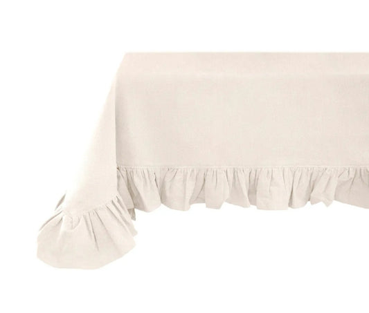 Tovaglia o copritavola bianco o avorio in cotone con volant 160x200cm 2 colori