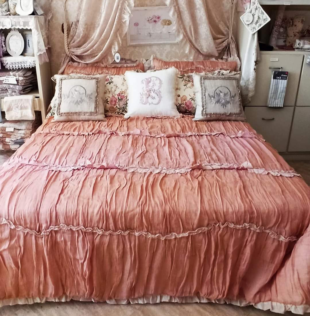 Trapuntina Matrimoniale  Shabby Chic in Lino Blanc Mariclo' Serie Sentimento