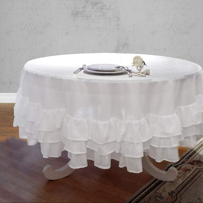 TOVAGLIA O COPRITAVOLA AVORIO BALZE ROMANTICO SHABBY DIA 180cm.100% COTONE