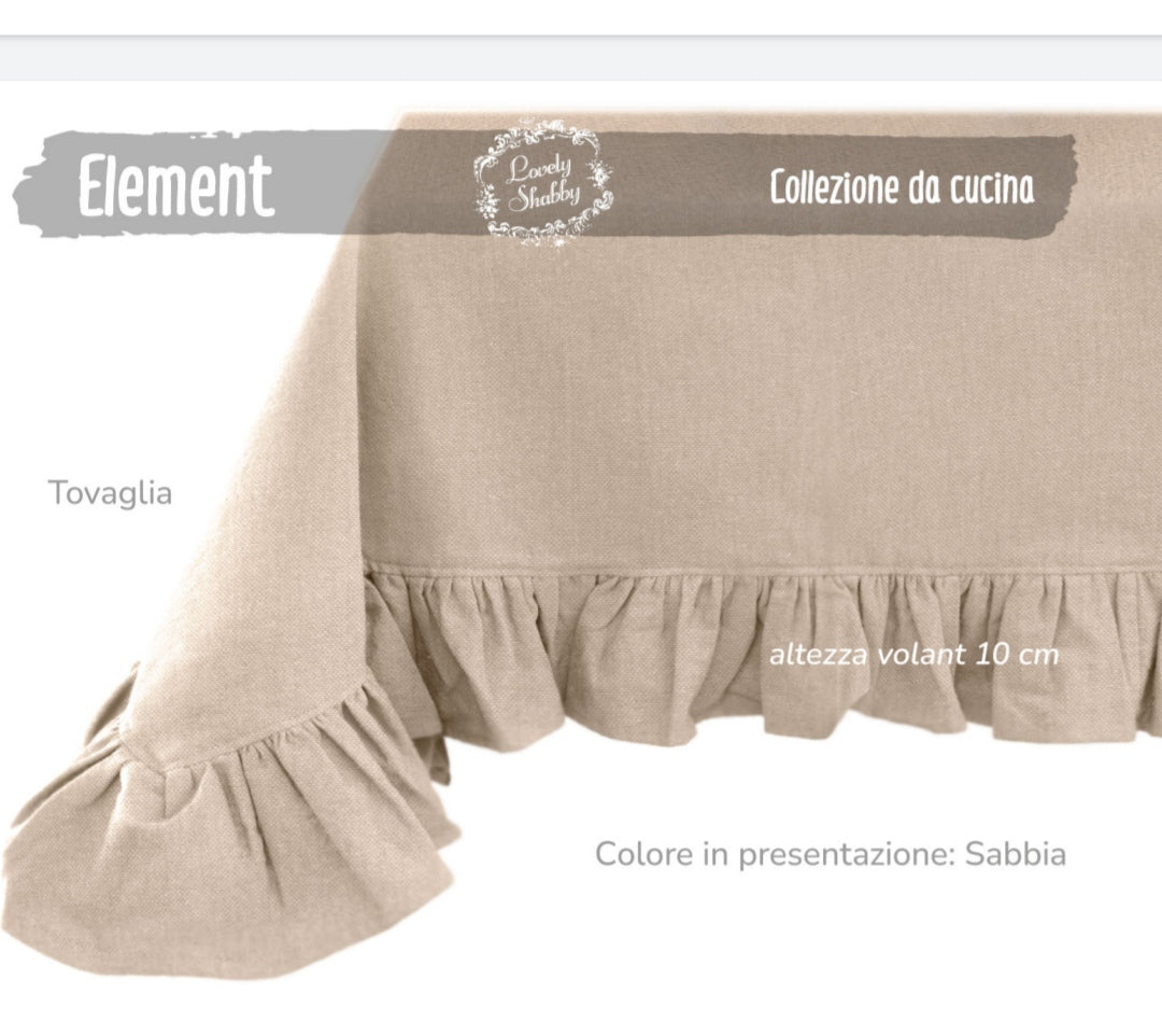 Tovaglia o copritavola beige in cotone con volant 160x260cm