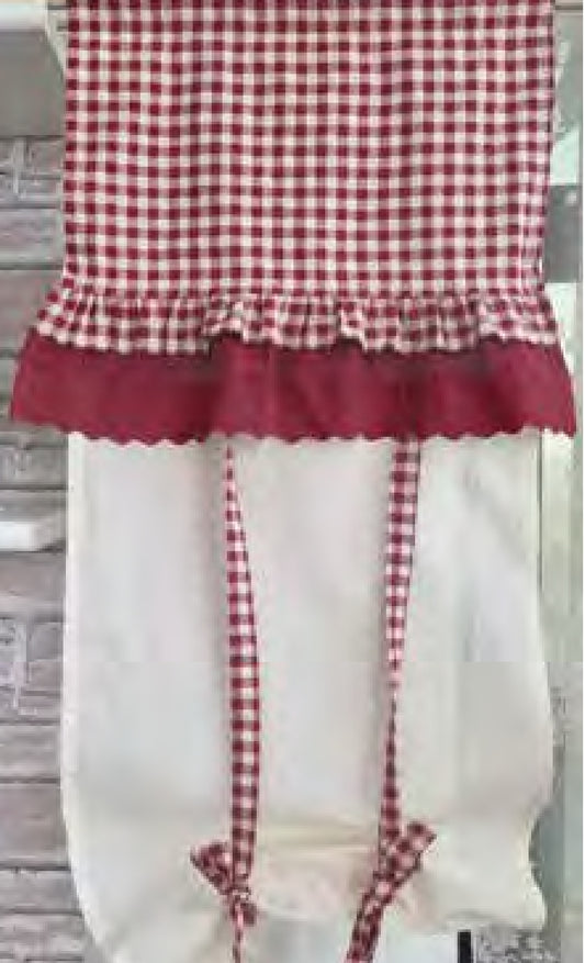 Coppia 2 Tende finestra Quadretti con Volant e Pizzo Stile Country Chic 45 x 120cm