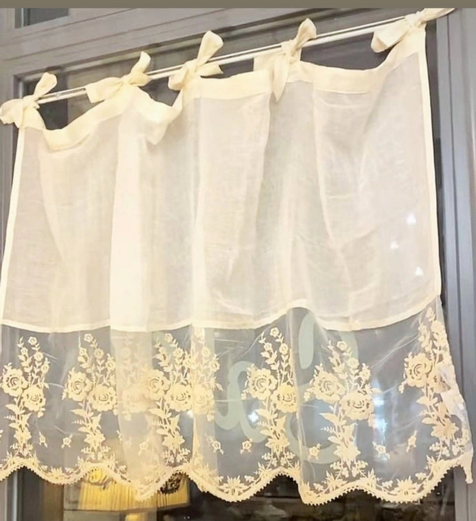 Mantovana ricamata misto lino Blanc Mariclo Dentelle Collection 140×85 cm